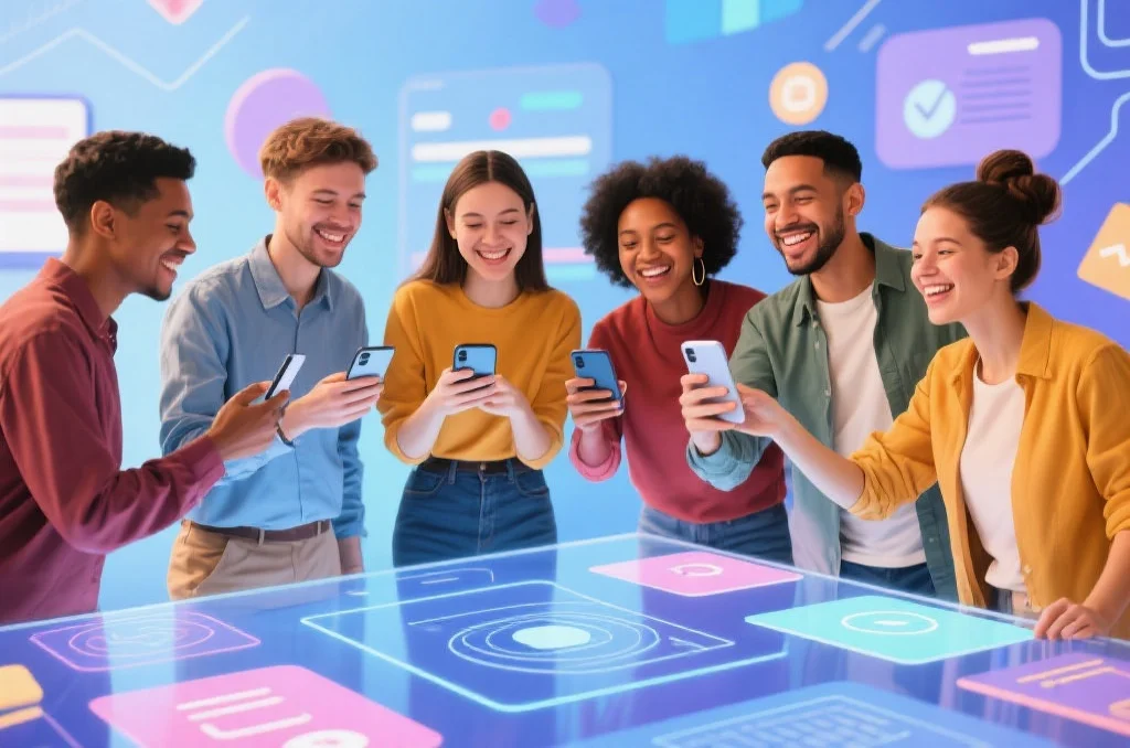 多样化人群在数字平台上互动，展现社区与创新精神